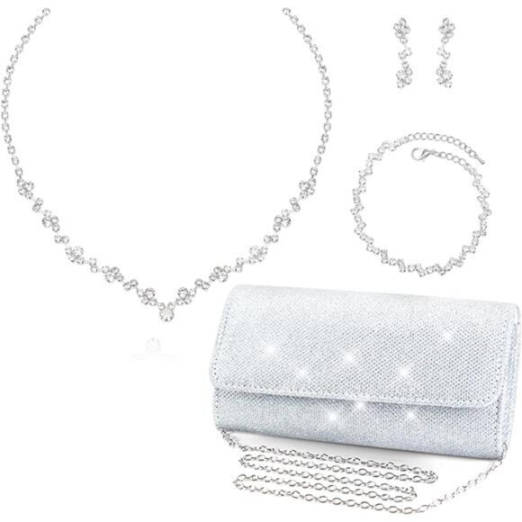 Bridal Jewelry Set Necklace Earrings Bracelet Crystal Wedding Accessories Women - Picture 1 of 8